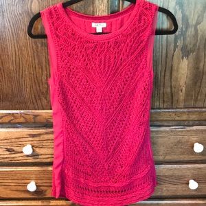 Lucky Brand Crochet Tank Top Sz XS Pink Dressy